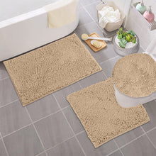 Load image into Gallery viewer, 3pc Set (Style B) Bath Rug + U Shape Toilet Mat + Round Toilet Lid Cover Rug, Beige