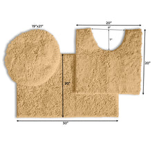 Load image into Gallery viewer, 3pc Set (Style B) Bath Rug + U Shape Toilet Mat + Round Toilet Lid Cover Rug, Beige