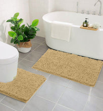 Load image into Gallery viewer, LuxUrux Bathroom Rugs Luxury Chenille 2-Piece Bath Mat Set, Beige