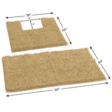 Load image into Gallery viewer, 2 Piece Bath Rug + Square Cutout Toilet Mat Set,