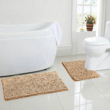 Load image into Gallery viewer, LuxUrux Bathroom Rugs Luxury Chenille 2-Piece Bath Mat Set, Beige