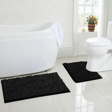 Load image into Gallery viewer, LuxUrux Bathroom Rugs Luxury Chenille 2-Piece Bath Mat Set, Black