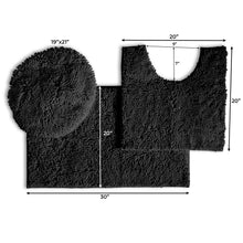 Load image into Gallery viewer, 3pc Set (Style B) Bath Rug + U Shape Toilet Mat + Round Toilet Lid Cover Rug, Black