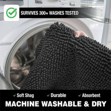 Load image into Gallery viewer, 2 Piece Bath Rug + Square Cutout Toilet Mat Set, Black