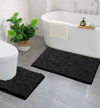Load image into Gallery viewer, LuxUrux Bathroom Rugs Luxury Chenille 2-Piece Bath Mat Set, Black