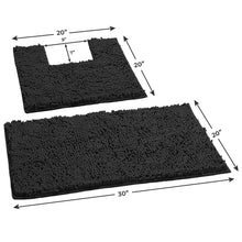 Load image into Gallery viewer, 2 Piece Bath Rug + Square Cutout Toilet Mat Set, Black