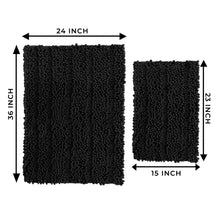 Load image into Gallery viewer, 2 Piece Rectangular Bath Rug Set, 15x23 + 24x36 inch, Black