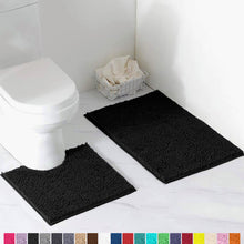 Load image into Gallery viewer, Luxury Chenille Bathroom Rugs 2-Piece Bath Mat Set, Small, Black
