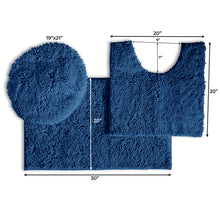 Load image into Gallery viewer, 3pc Set (Style B) Bath Rug + U Shape Toilet Mat + Round Toilet Lid Cover Rug, Blue