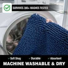 Load image into Gallery viewer, 2 Piece Bath Rug + Square Cutout Toilet Mat Set, Blue