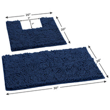 Load image into Gallery viewer, 2 Piece Bath Rug + Square Cutout Toilet Mat Set, Blue
