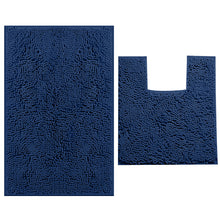 Load image into Gallery viewer, 2 Piece Bath Rug + Square Cutout Toilet Mat Set, Blue