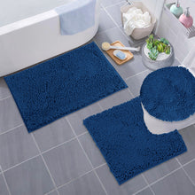 Load image into Gallery viewer, 3pc Set (Style B) Bath Rug + U Shape Toilet Mat + Round Toilet Lid Cover Rug, Blue