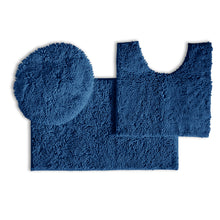 Load image into Gallery viewer, 3pc Set (Style B) Bath Rug + U Shape Toilet Mat + Round Toilet Lid Cover Rug, Blue