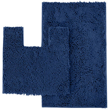 Load image into Gallery viewer, 2 Piece Bath Rug + Square Cutout Toilet Mat Set, Blue