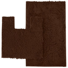 Load image into Gallery viewer, 2 Piece Bath Rug + Square Cutout Toilet Mat Set, Brown