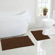 Load image into Gallery viewer, LuxUrux Bathroom Rugs Luxury Chenille 2-Piece Bath Mat Set, Brown