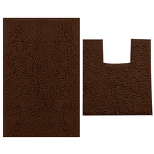Load image into Gallery viewer, 2 Piece Bath Rug + Square Cutout Toilet Mat Set, Brown