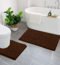 Load image into Gallery viewer, LuxUrux Bathroom Rugs Luxury Chenille 2-Piece Bath Mat Set, Brown