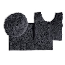 Load image into Gallery viewer, 3pc Set (Style B) Bath Rug + U Shape Toilet Mat + Round Toilet Lid Cover Rug, Charcoal