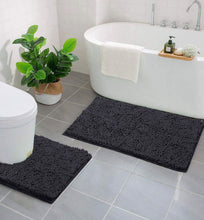 Load image into Gallery viewer, LuxUrux Bathroom Rugs Luxury Chenille 2-Piece Bath Mat Set, Charcoal