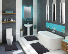 Load image into Gallery viewer, 3 Piece Set (Style A) Bath Rugs + U Shape Toilet Mat, Dark Grey