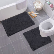 Load image into Gallery viewer, LuxUrux Bathroom Rugs Luxury Chenille 2-Piece Bath Mat Set, Charcoal