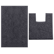 Load image into Gallery viewer, 2 Piece Bath Rug + Square Cutout Toilet Mat Set, Charcoal