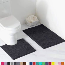 Load image into Gallery viewer, Luxury Chenille Bathroom Rugs 2-Piece Bath Mat Set, Small, Charcoal