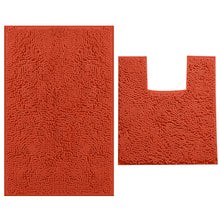 Load image into Gallery viewer, 2 Piece Bath Rug + Square Cutout Toilet Mat Set, Coral