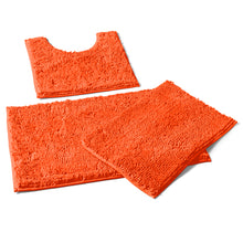 Load image into Gallery viewer, 3 Piece Set (Style A) Bath Rugs + U Shape Toilet Mat, Hot Pink