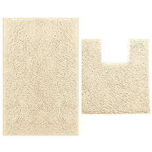 Load image into Gallery viewer, 2 Piece Bath Rug + Square Cutout Toilet Mat Set, Cream