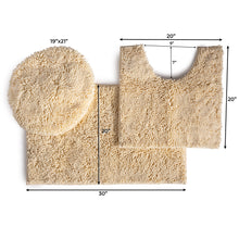 Load image into Gallery viewer, 3pc Set (Style B) Bath Rug + U Shape Toilet Mat + Round Toilet Lid Cover Rug, Cream