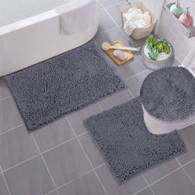 Load image into Gallery viewer, 3pc Set (Style B) Bath Rug + U Shape Toilet Mat + Round Toilet Lid Cover Rug, Dark Grey
