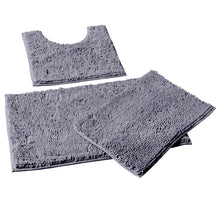 Load image into Gallery viewer, 3 Piece Set (Style A) Bath Rugs + U Shape Toilet Mat, Dark Grey