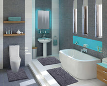 Load image into Gallery viewer, 3 Piece Set (Style A) Bath Rugs + U Shape Toilet Mat, Dark Grey