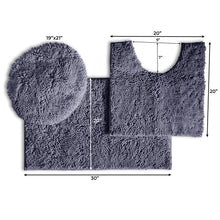 Load image into Gallery viewer, 3pc Set (Style B) Bath Rug + U Shape Toilet Mat + Round Toilet Lid Cover Rug, Dark Grey