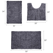 Load image into Gallery viewer, 3 Piece Set (Style A) Bath Rugs + U Shape Toilet Mat, Dark Grey