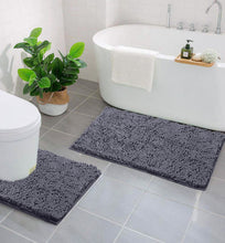 Load image into Gallery viewer, LuxUrux Bathroom Rugs Luxury Chenille 2-Piece Bath Mat Set, Dark Gray