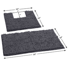 Load image into Gallery viewer, 2 Piece Bath Rug + Square Cutout Toilet Mat Set, Dark Grey