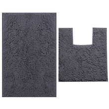 Load image into Gallery viewer, 2 Piece Bath Rug + Square Cutout Toilet Mat Set, Dark Grey