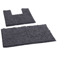 Load image into Gallery viewer, 2 Piece Bath Rug + Square Cutout Toilet Mat Set, Dark Grey