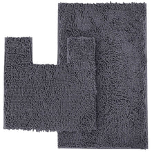 Load image into Gallery viewer, 2 Piece Bath Rug + Square Cutout Toilet Mat Set, Dark Grey