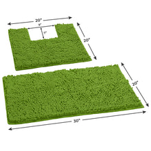 Load image into Gallery viewer, 2 Piece Bath Rug + Square Cutout Toilet Mat Set, Green