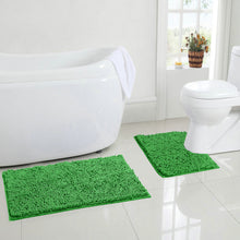 Load image into Gallery viewer, LuxUrux Bathroom Rugs Luxury Chenille 2-Piece Bath Mat Set, Green
