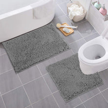 Load image into Gallery viewer, LuxUrux Bathroom Rugs Luxury Chenille 2-Piece Bath Mat Set, Light Grey