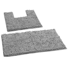 Load image into Gallery viewer, 2 Piece Bath Rug + Square Cutout Toilet Mat Set, Grey