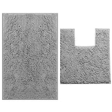 Load image into Gallery viewer, 2 Piece Bath Rug + Square Cutout Toilet Mat Set, Grey