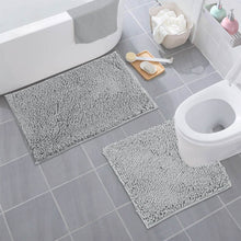 Load image into Gallery viewer, LuxUrux Luxury Chenille 2-Piece Set, Bath Rug + Toilet Mat | 1" Microfiber Shaggy, Super Absorbent | 20-30 & 20-20 U inches | Grey