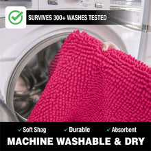 Load image into Gallery viewer, 2 Piece Bath Rug + Square Cutout Toilet Mat Set, Hot Pink